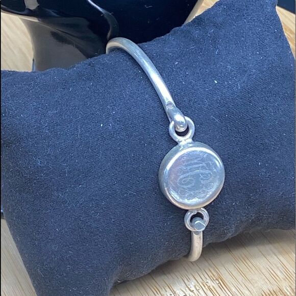 Ladies .925 silver vintage bracelet w/solid silver button monogrammed swivel top - Picture 8 of 12